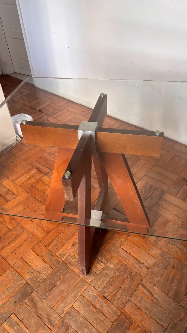 Mesa de Jantar com Tampo de Vidro e Base de Madeira Estilo Design - Foto 2