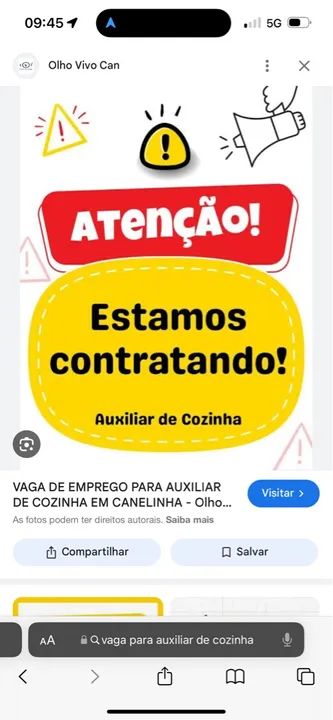 Vaga para auxiliar de cozinha- (Escala 12x36) contratação imediata