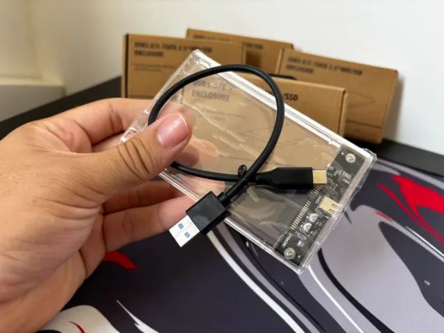 Case para HD/SSD Externo 3.1 USB C para USB Normal Transparente - Nova! - Foto 4