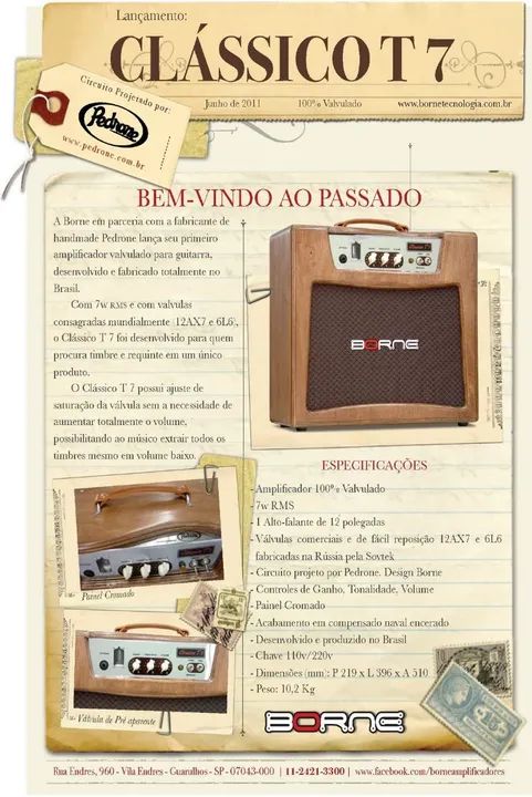 Amplificador Valvulado Borne Clássico T7 Vintage