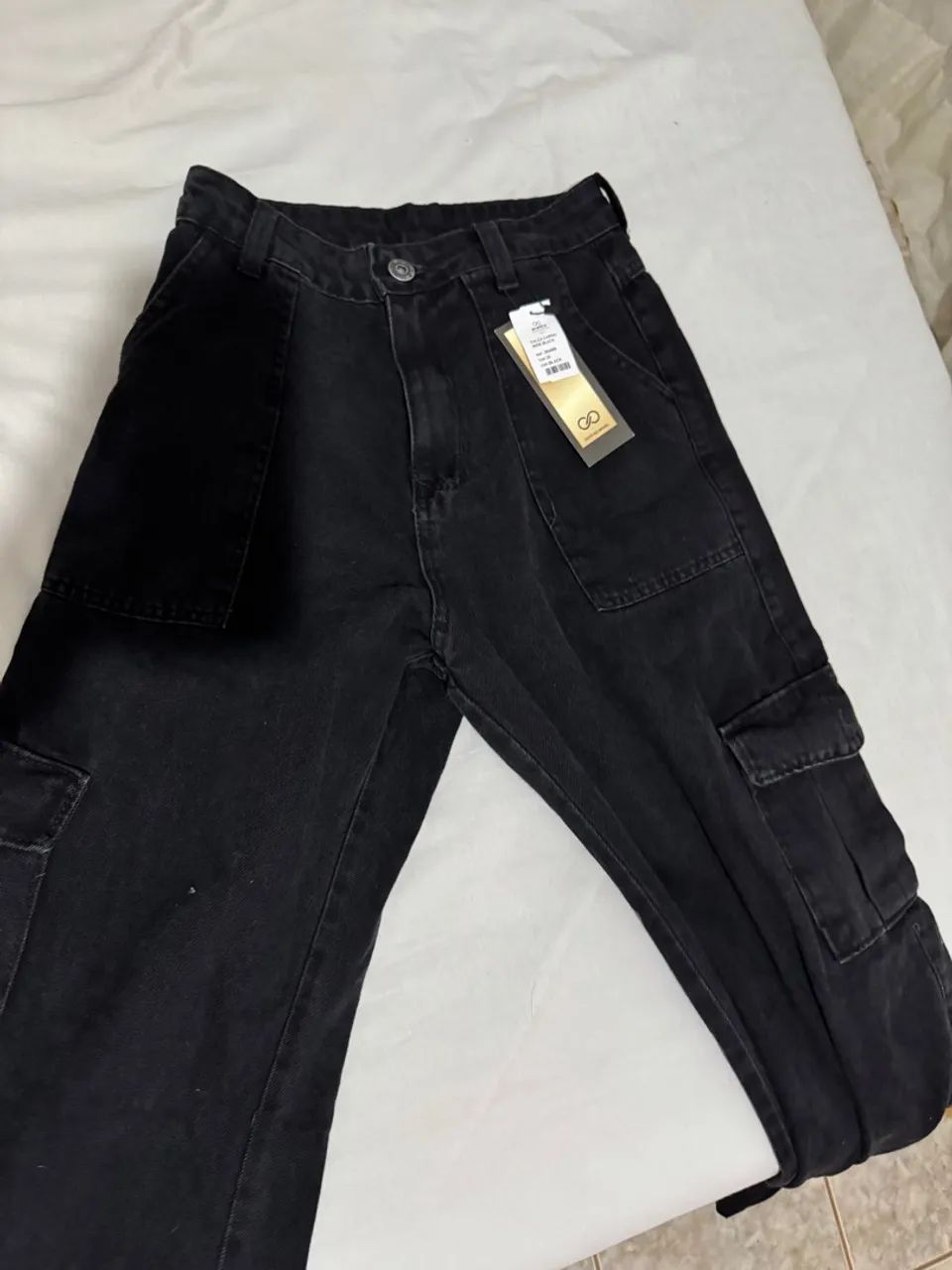 Calça Cargo Wide Leg Jeans Feminina - Foto 3