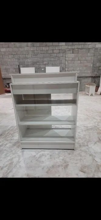 BALCÃO CAIXA VITRINE COM PORTAS MDF 
