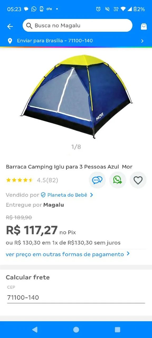Barraca Camping Iglu para 3 Pessoas Azul Mor