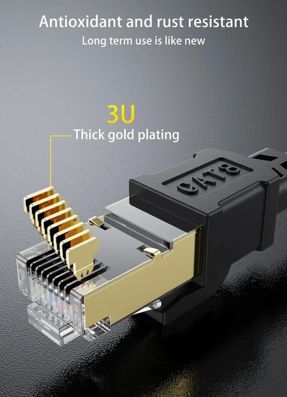 Cabo Ethernet Cat 8 40Gbps 2000mhz rj45 Rede Lan Patch Cord Plano 20metros - Foto 4
