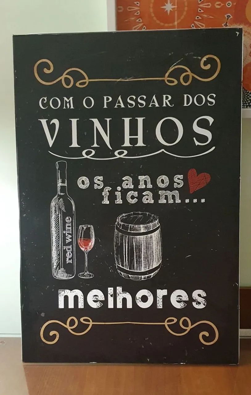 Quadro Vinhos (precisa emoldurar) e Placa Decorativa Café