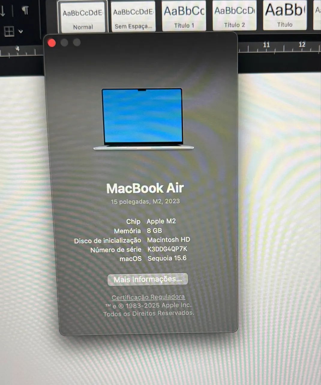 MacBook Air M2, 15?, 8 GB, 256 GB, seminovo, com capa de proteção