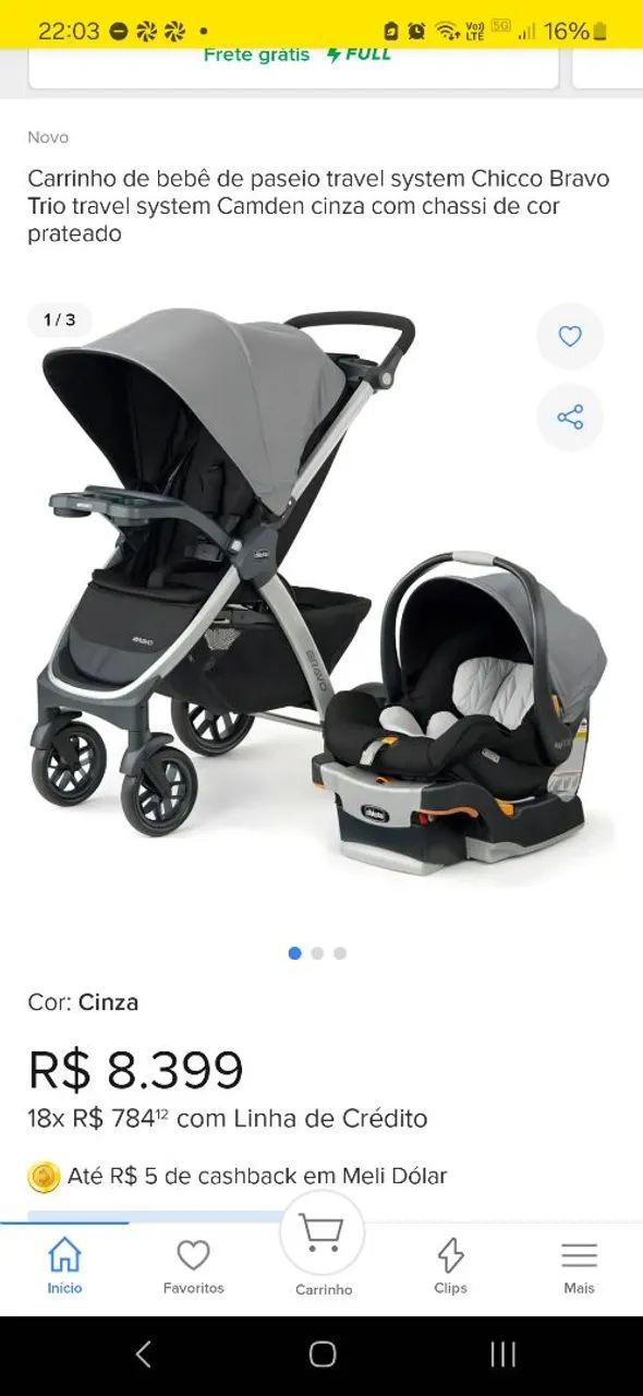 Carrinho de passeio e bebê conforto da Chicco 