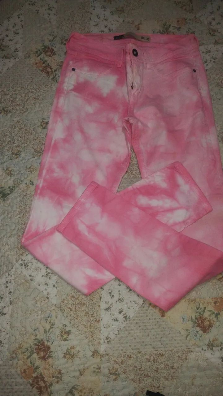 Calça Jeans Tie Dye Rosa Hering - Foto 5