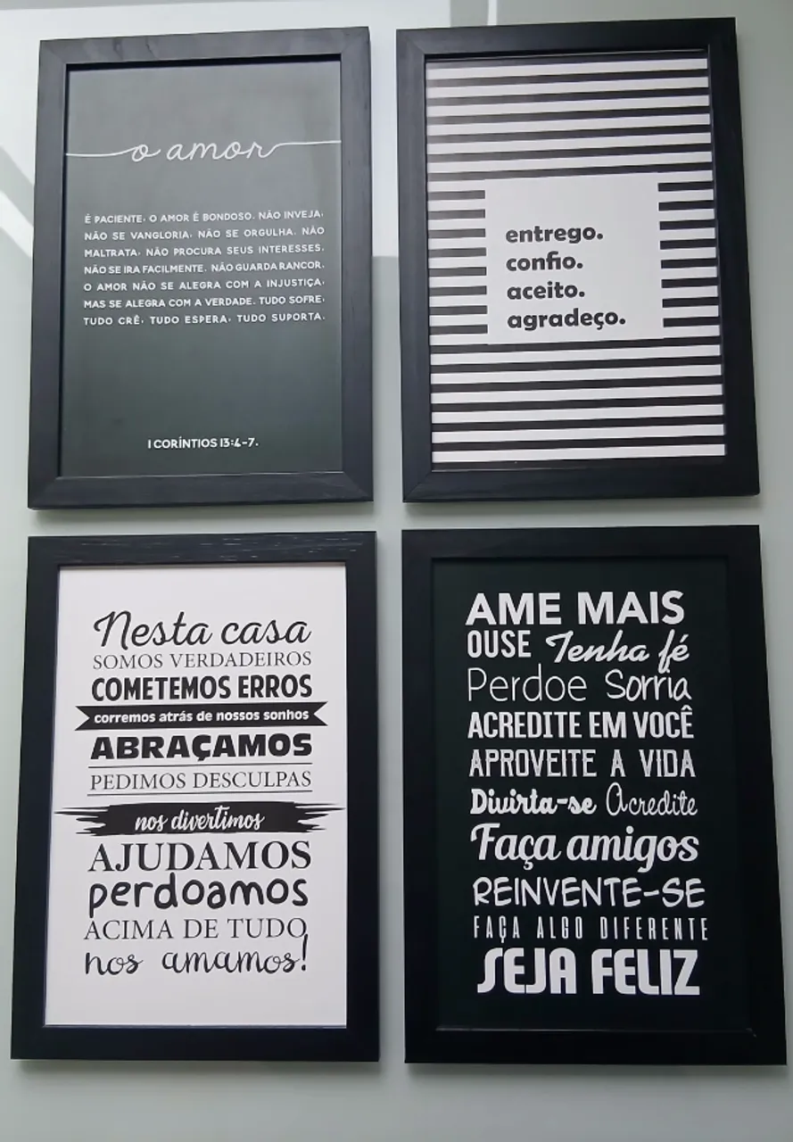 Quadros Decorativos com Frases e Molduras - Novos - 4 Unidades