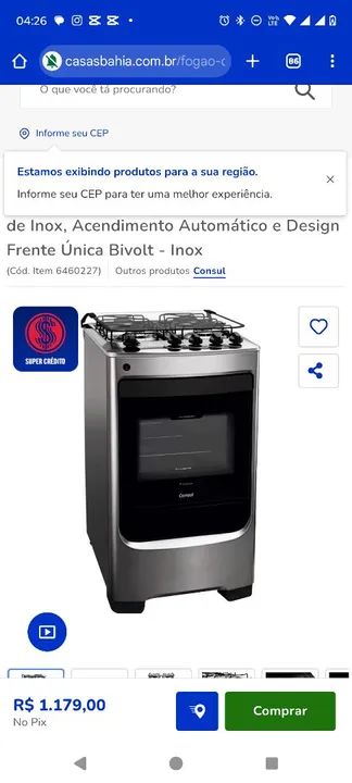 Fogão Consul Bivolt 4 Bocas - Inox