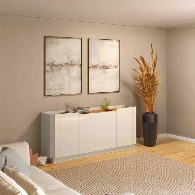 BUFFET 100% MDF COM 4 PORTAS + GAVETA INTERNA + PÉS EM MADEIRA