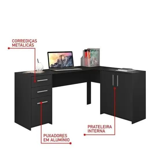 Mesa para Escritório 2 Portas 3 Gavetas Preto Tx Nt2005 - Foto 3