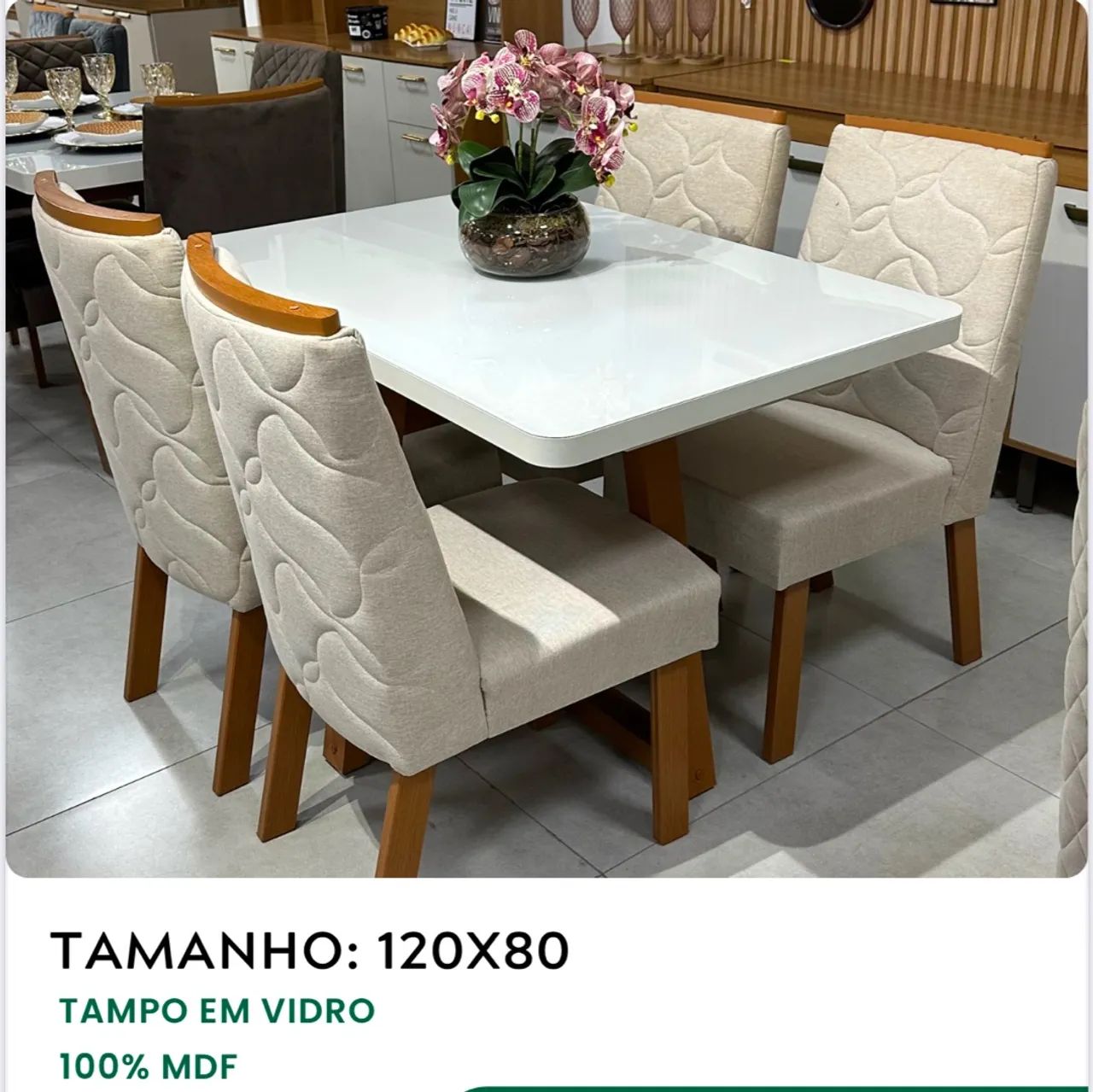 Mesa de Jantar 120x80 com Tampo de Vidro