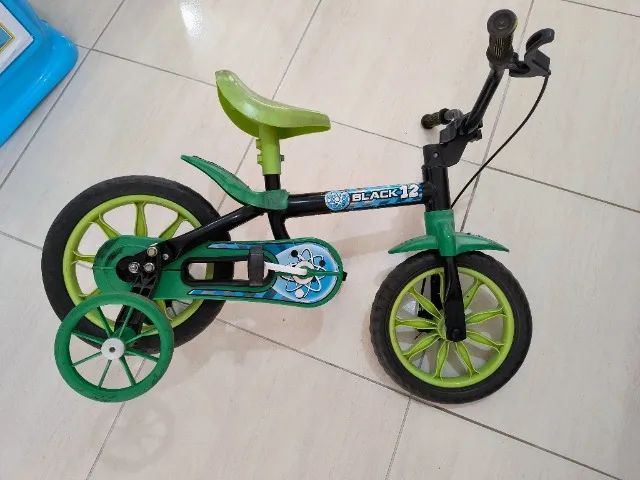 Bicicleta Nathor Aro 12 Black Infantil - Preto/Verde - Foto 2