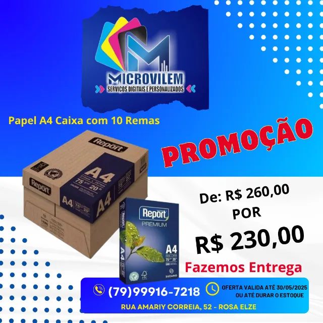 Papel A4 Report 75g caixa com 10 Resmas (Promoção)