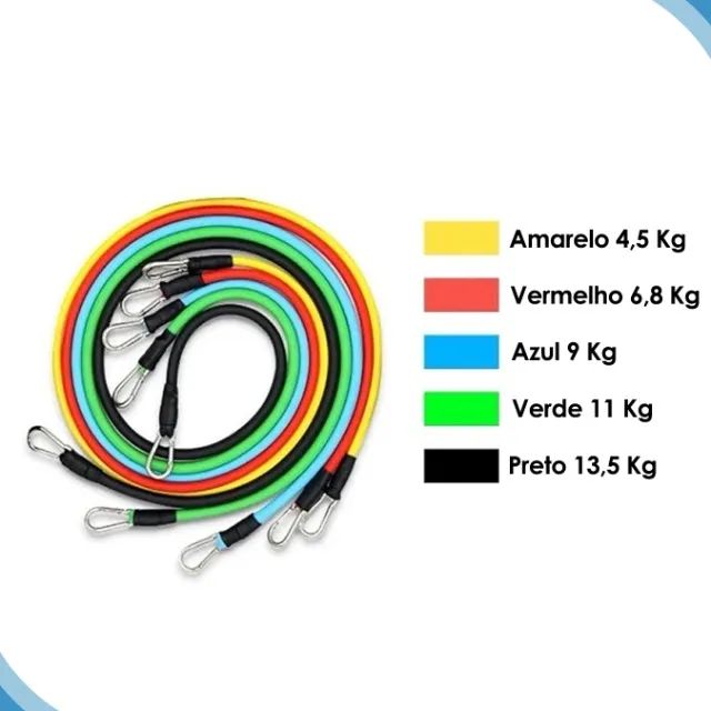 Kit Extensor Elastico 11 Peças Exercicio Fitness Pilates Academia - Foto 4