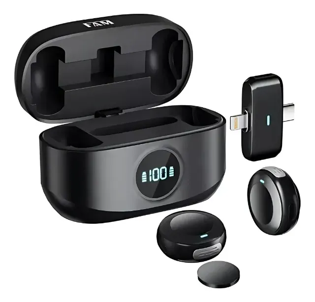 Microfone Lapela Duplo Sem Fio Bell M2 Para Iphone Android Preto