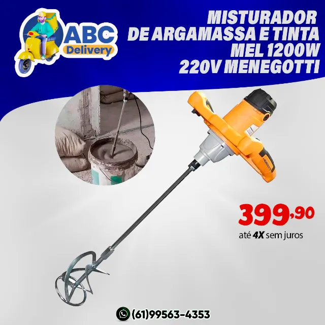 Misturador de Argamassa e tinta Mel 1200w 220v Menegotti