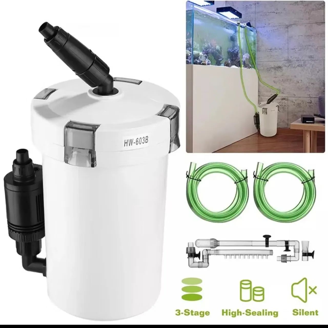 Filtro Externo Canister Newpet HW-603b 400 L/h Para Aquários 127v /220v