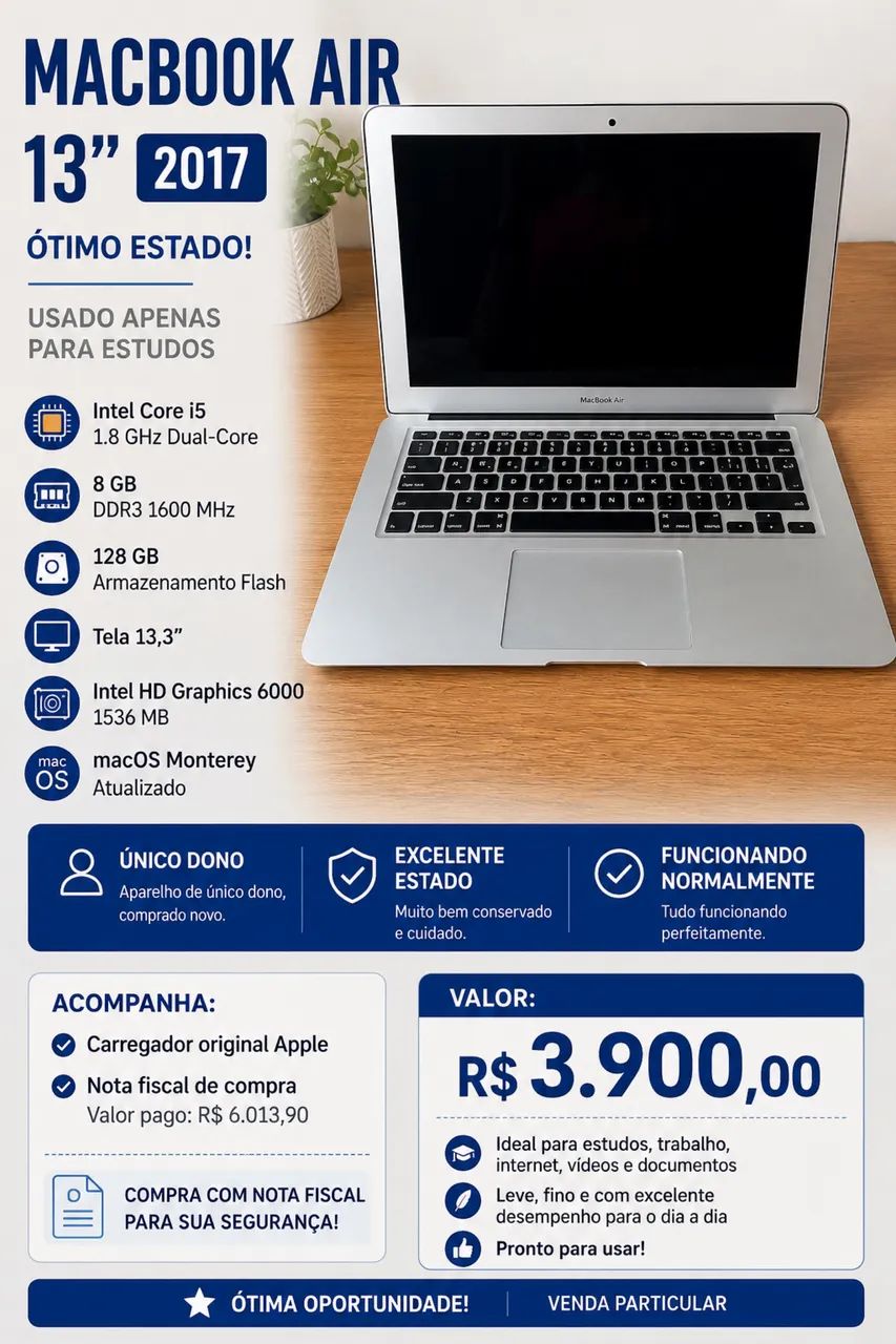 ? MACBOOK AIR 13? 2017 - EXCELENTE ESTADO + NOTA FISCAL