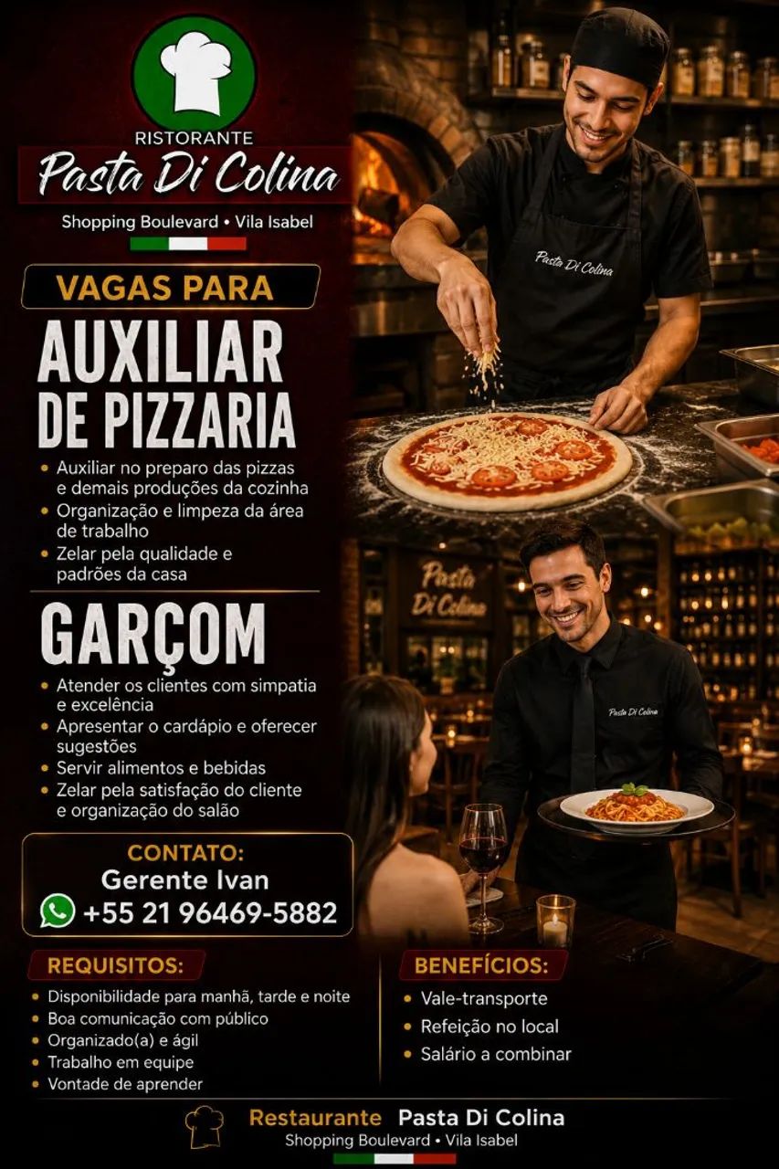 Auxiliar de Pizzaria e Garçom