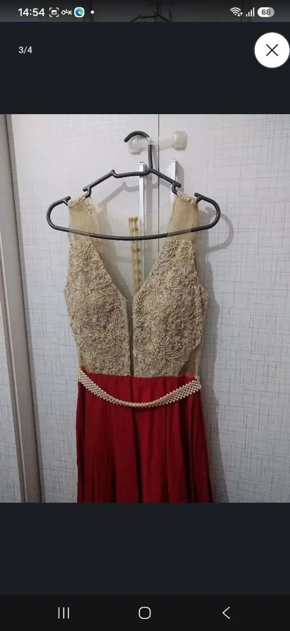 Vestido longo de festa vinho com renda dourada - lindo e elegante.   - Foto 3