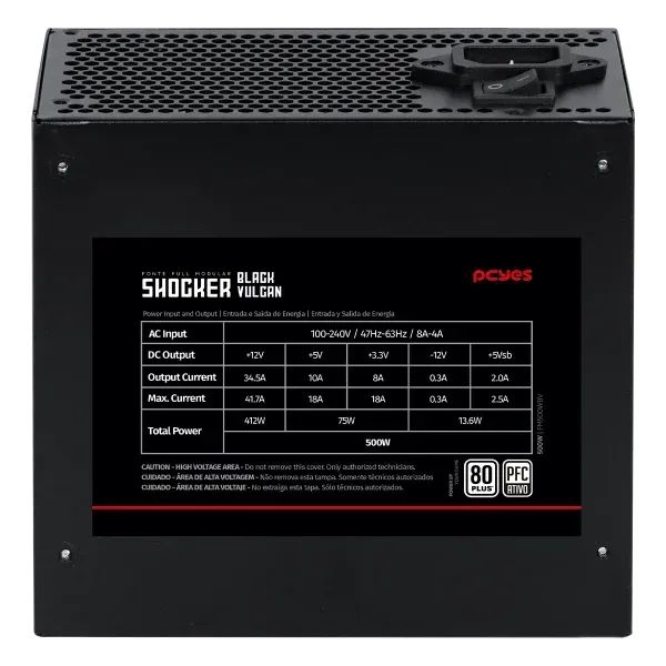 Fonte Gamer Pcyes Shocker Full Modular 500W 80 Plus White - Black Vulcan - Foto 3