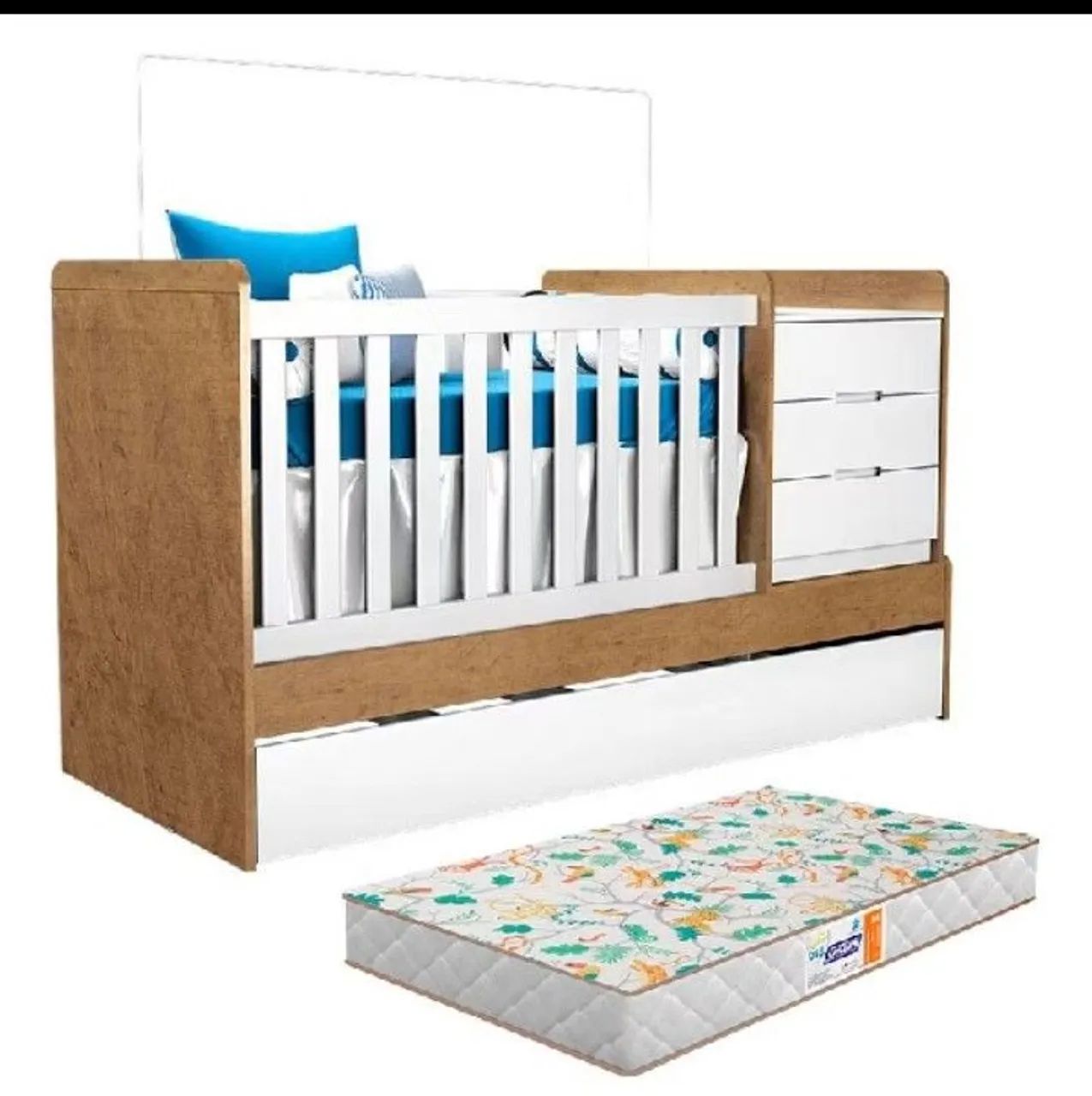 Berço com cama auxiliar e cômoda novo 