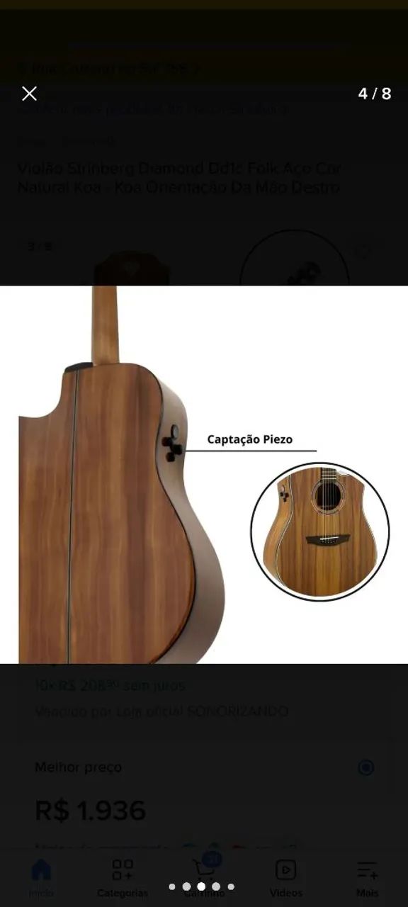Violão strinberg Diamond DD1c Koa - Foto 3