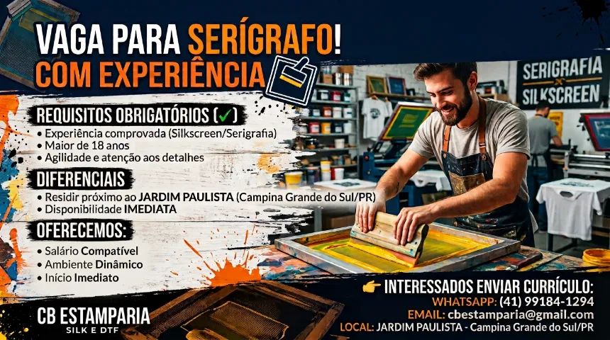 Vaga para Serigrafo