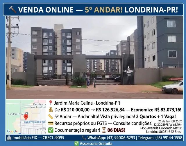 ? VENDA ONLINE ? 5º ANDAR! LONDRINA-PR!