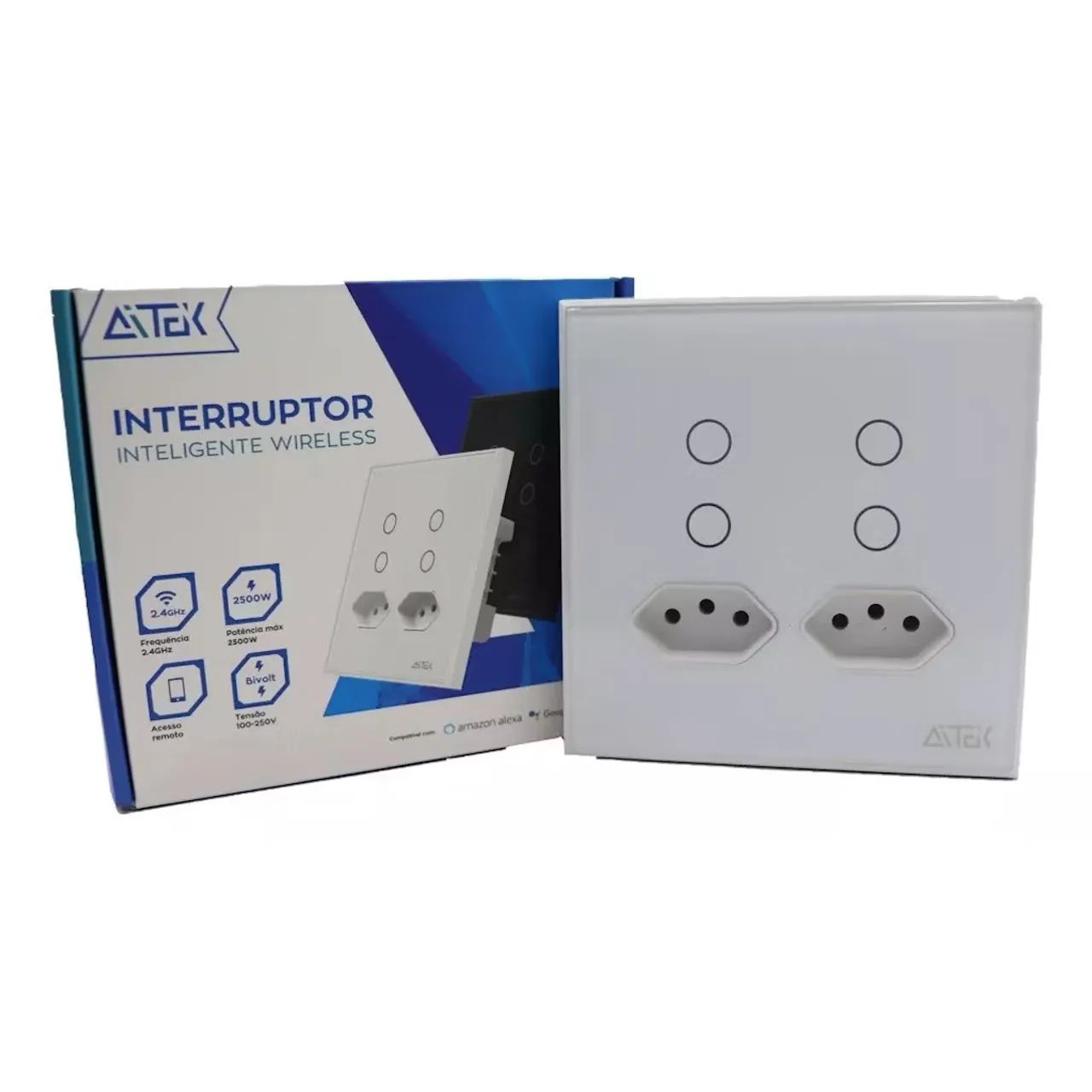 INTERRUPTOR WIFI TOUCH 4 TECLAS COM TOMADA AITEK