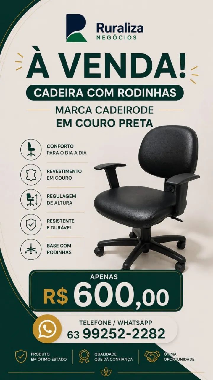 Cadeira de rodinhas - 4 unidades disponíveis
