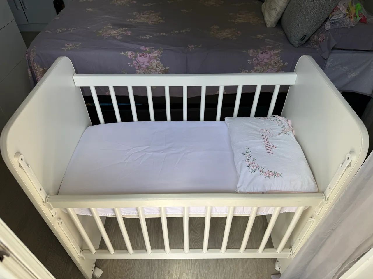 Mini Berço Grade Móvel C/ Colchão E 2 Regulagens De Altura Branco - Foto 3