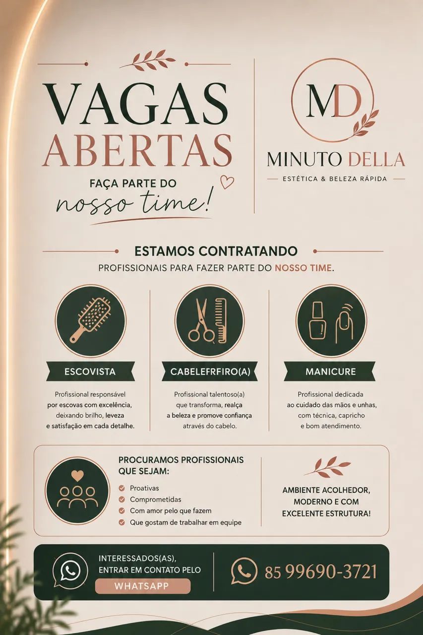 VAGA PARA PROFISSIONAIS DA BELEZA 