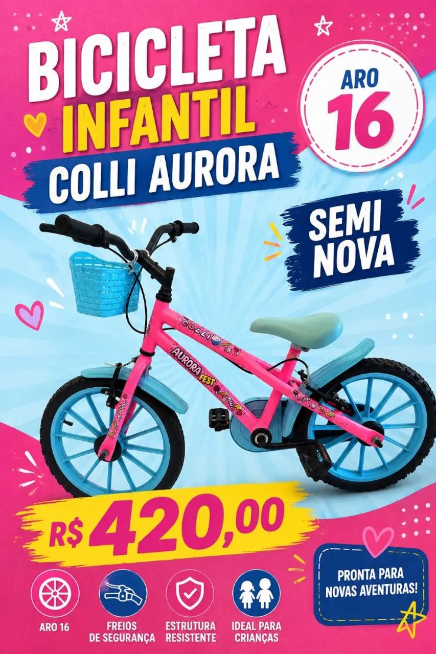 Bicicleta Infantil Colli Aurora Fest Aro 16 SEMI NOVA