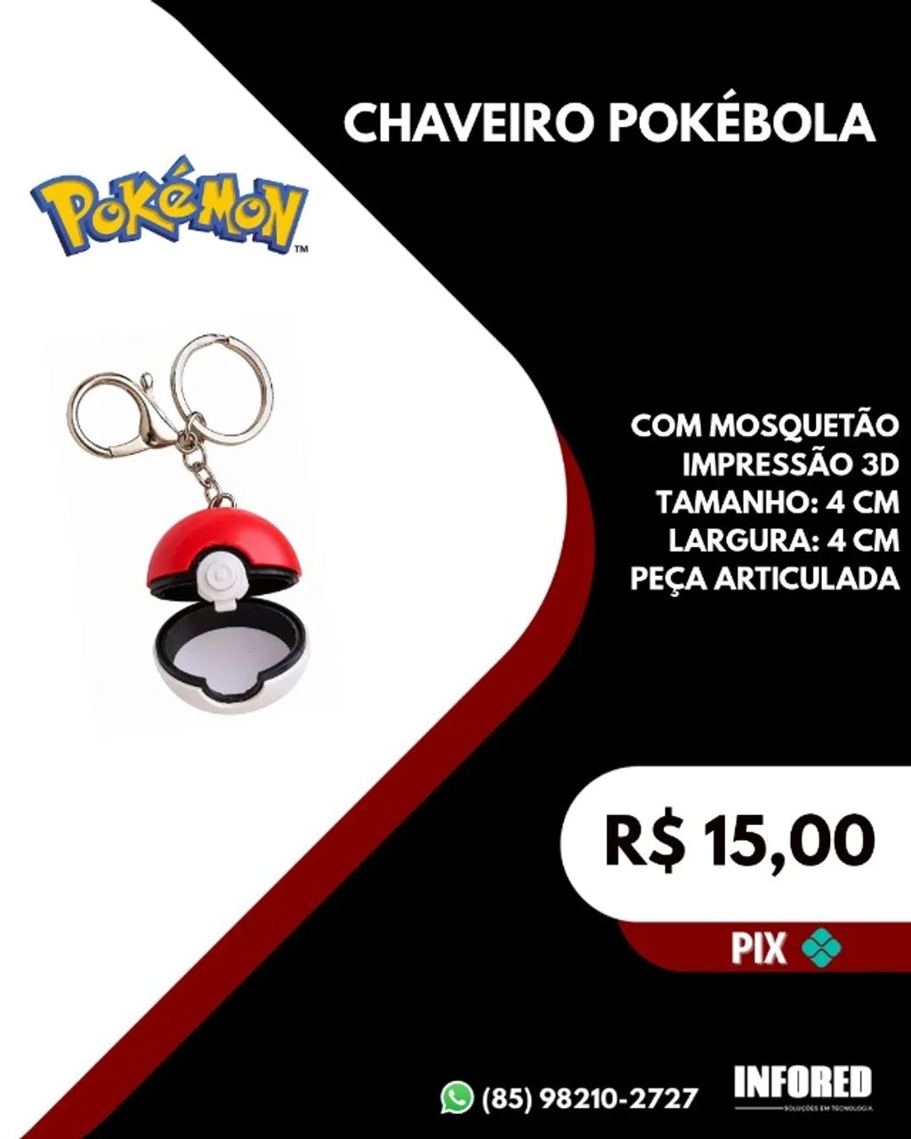 Chaveiros Geek Impressão 3D com Mosquetão - Foto 2