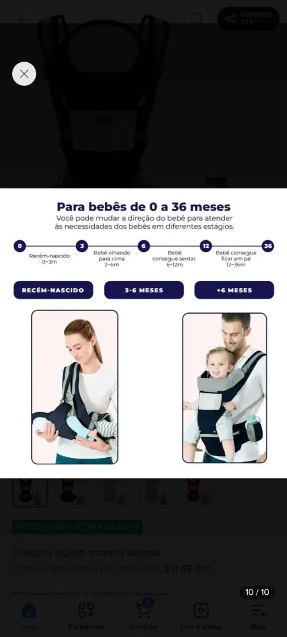 Canguru ergonômico com acento  - Foto 3