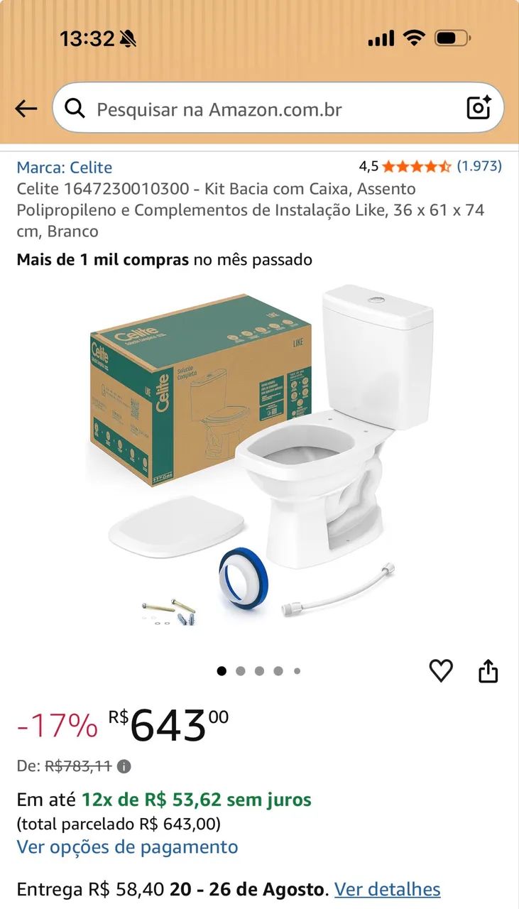 Kit Bacia com Caixa acoplada, Assento Polipropileno e Complementos - Foto 3