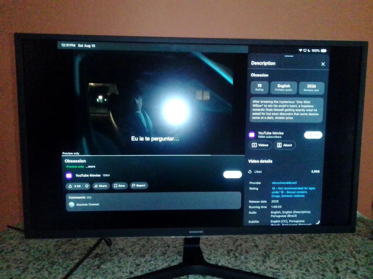 Monitor Samsung 32" polegadas 4k UHD. Seminovo com menos de 2 meses de uso.