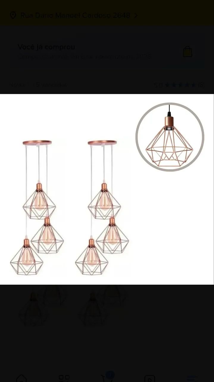 Luminária pendente rose gold 