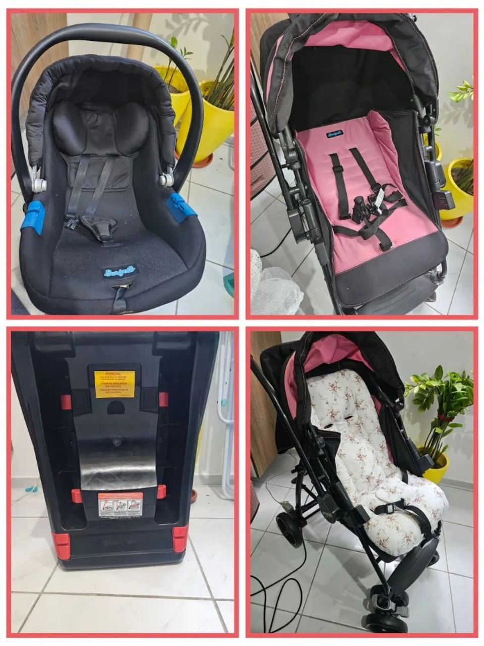 Carrinho com bebê conforto e Base Burigotto 