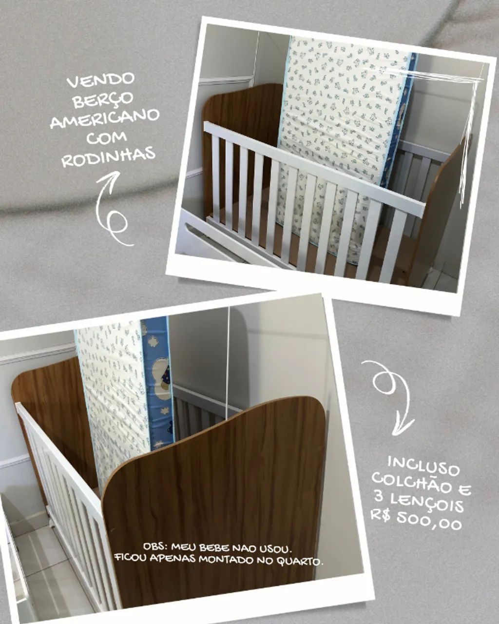 Berço Americano com Rodinhas e Colchão incluso - Foto 2