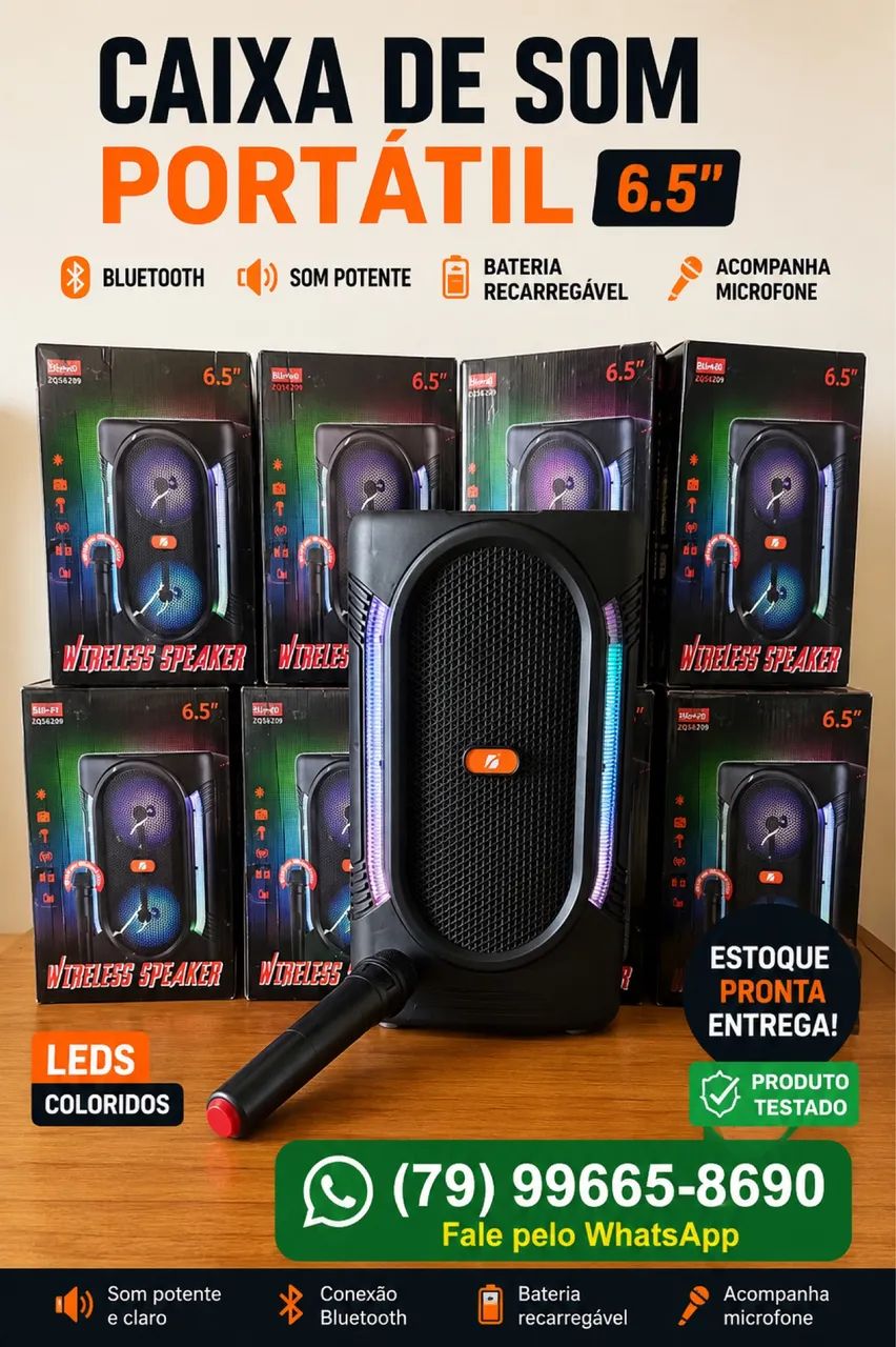 Caixa Som Kts-1329 com Microfone - Dupla 65 Pol Bluetooth Microfone Karaok