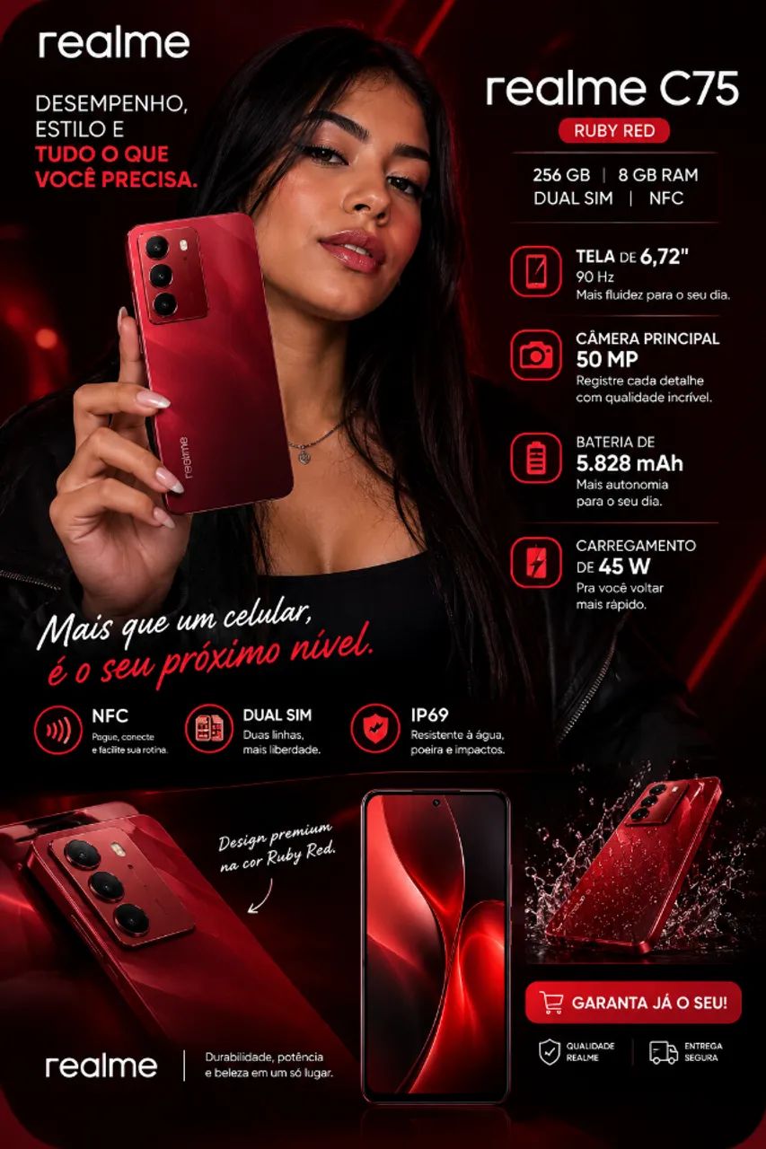 Celular Realme C75 256gb 8gb Ram Dual Sim Com Nfc Ruby Red - Foto 2
