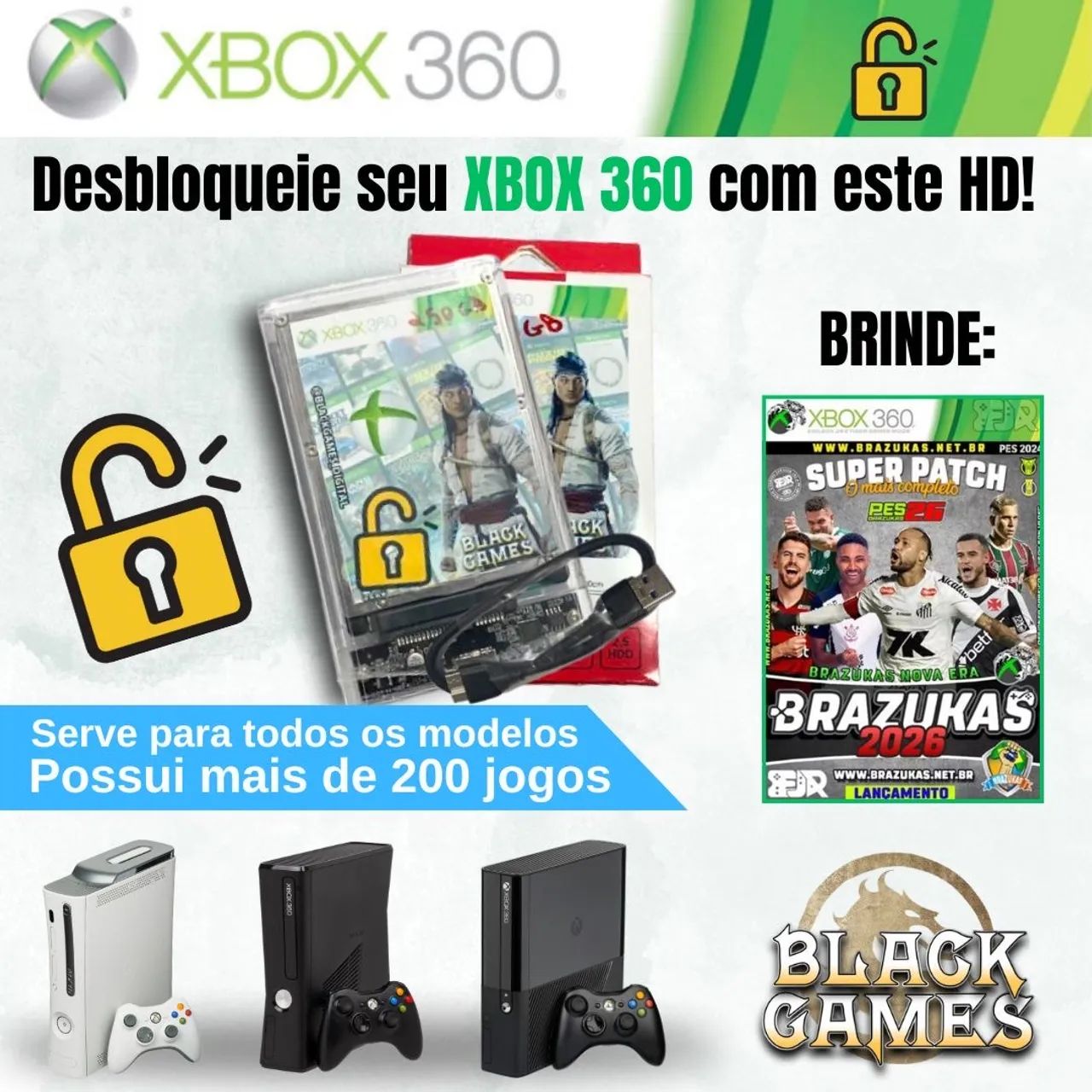 Hd com jogos para Xbox 360 bloqueado e desbloqueado - xploit