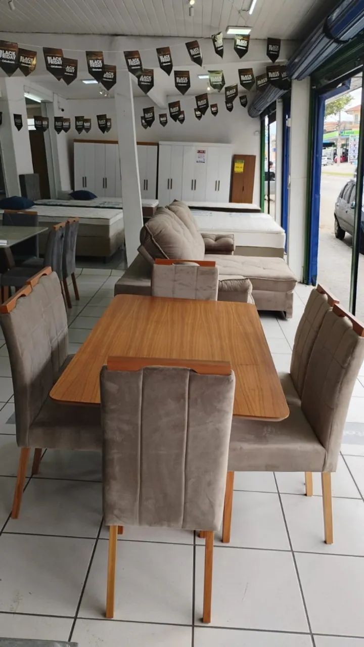 Mesa de Jantar com 6 Cadeiras Com Tampo Amadeirado - Foto 2