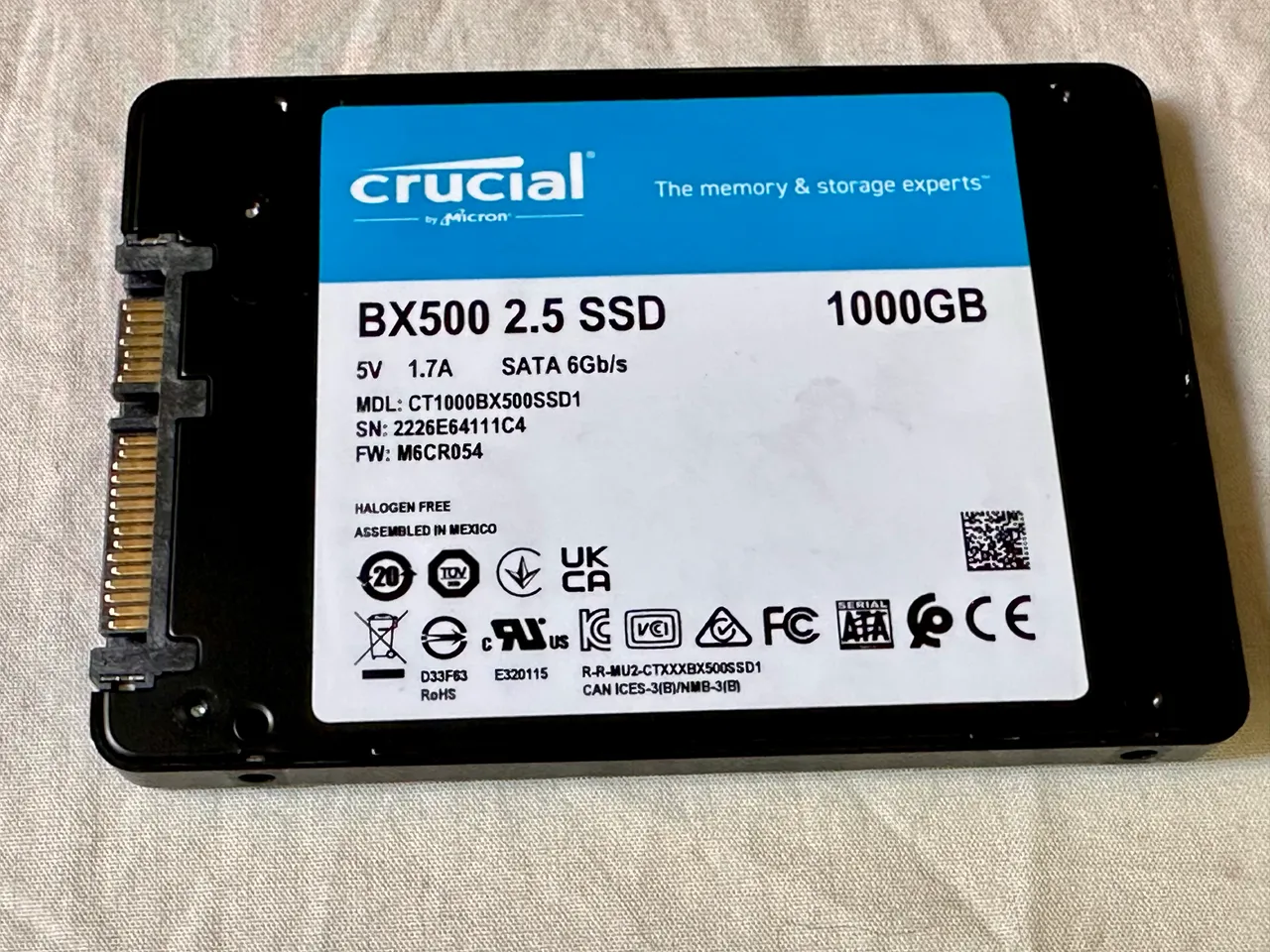 SSD Crucial BX500 1TB (1000GB) SATA III 2,5? - Novo, Sem Caixa