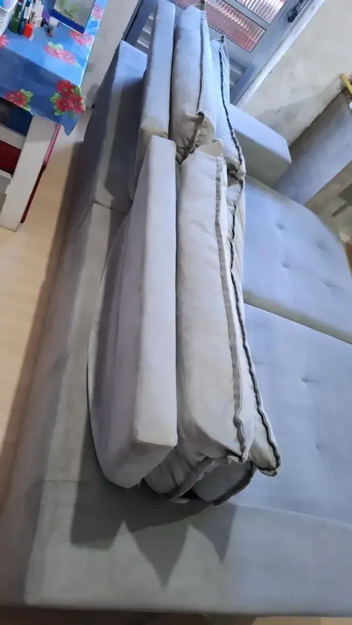 Sofá Retrátil E Reclinável Cinza Em Suede  - Foto 2