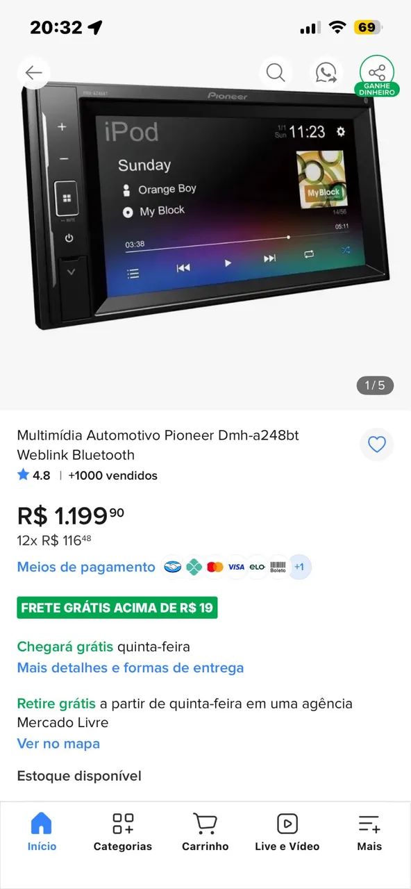 Multimídia  pioneer 7 polegadas - Foto 2